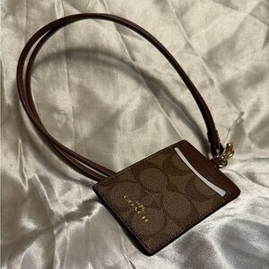 COACH ID Lanyard Signature PVC Canvas Khaki Saddle 63274